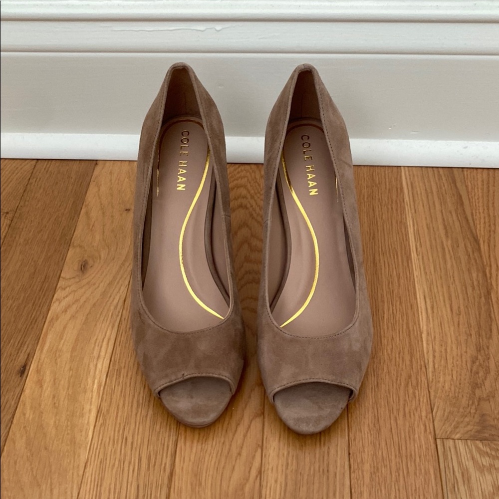Cole Haan Women's Suede Peep Toe Pumps - Taupe - 8B